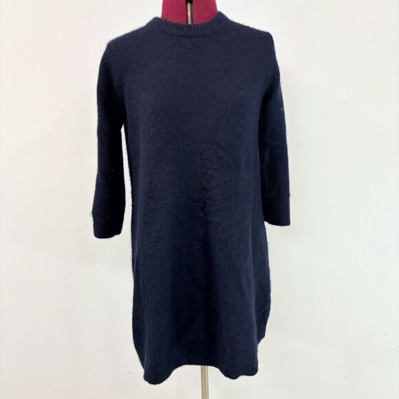 Theory Knit Navy Blue Cashmere Silk Mini Dress 3/4 Sleeves length sz M - Picture 2 of 11